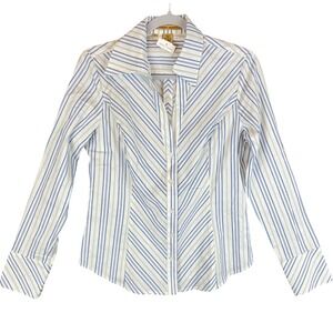 Sandra Ingrish Womens Blue White Striped Button Down Shirt Style 505-10 Size 10
